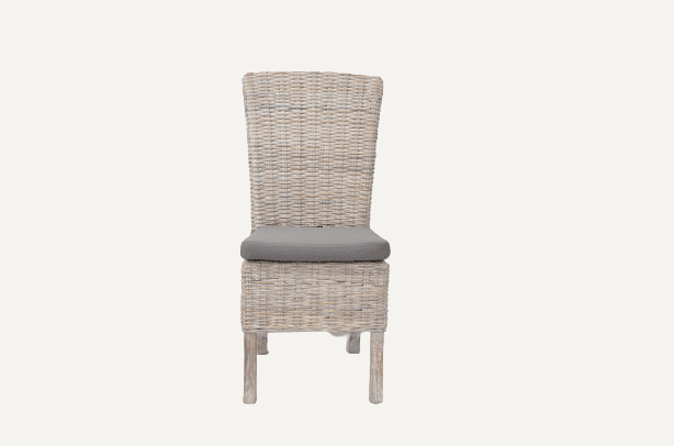 10 Seater Live Edge Dining Set | 2.5m Solid Wood Live Edge Dining Table with 10 Whitewash Kubu Rattan Wicker Dining Chairs and Grey Cushions