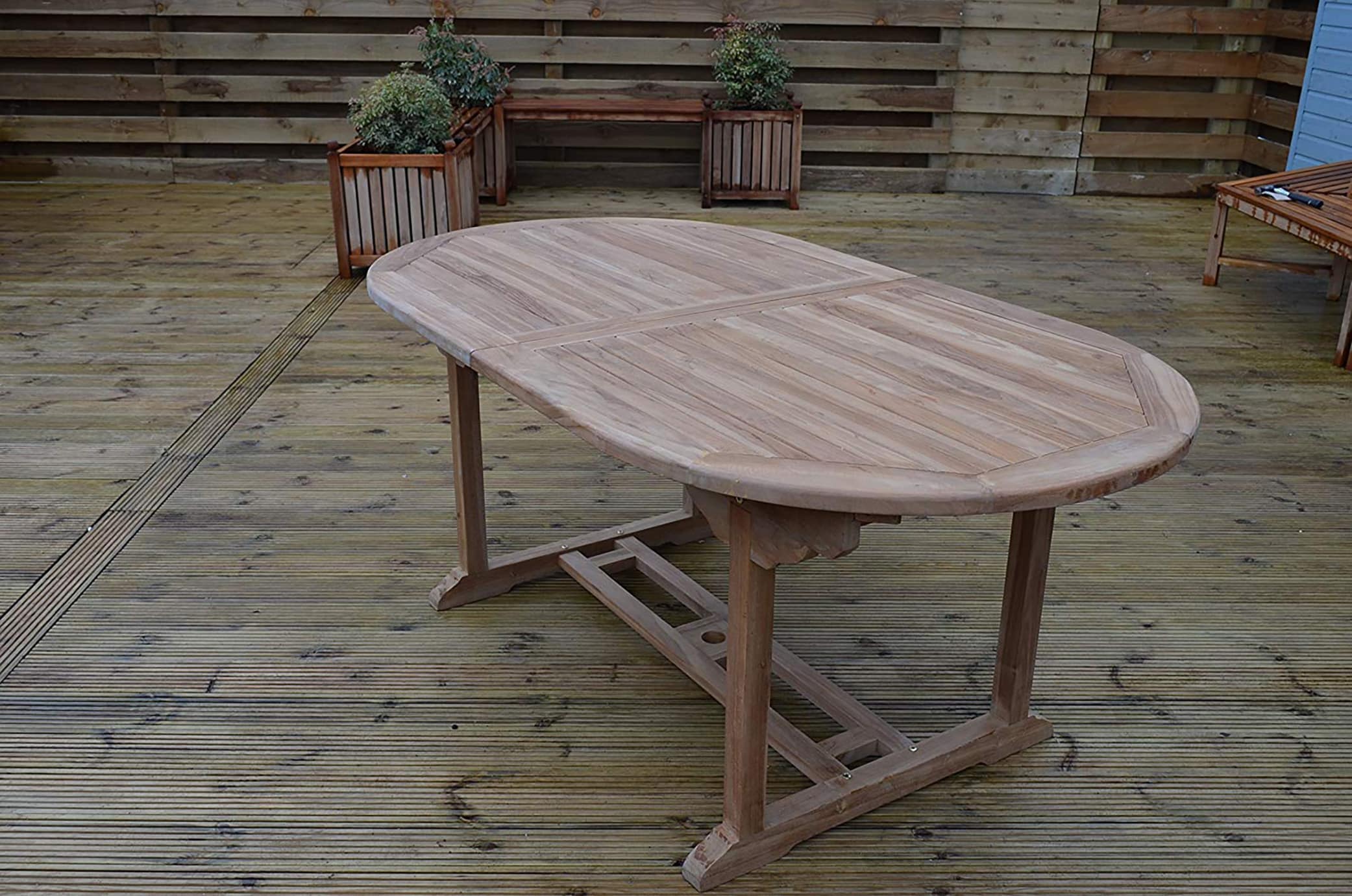 8 Seater Aviemore Teak Garden Dining Set - Aviemore Teak 1.8m-2.4m Oval Extending Table with 2 Premium Folding Armchairs and 6 Premium Folding Chairs