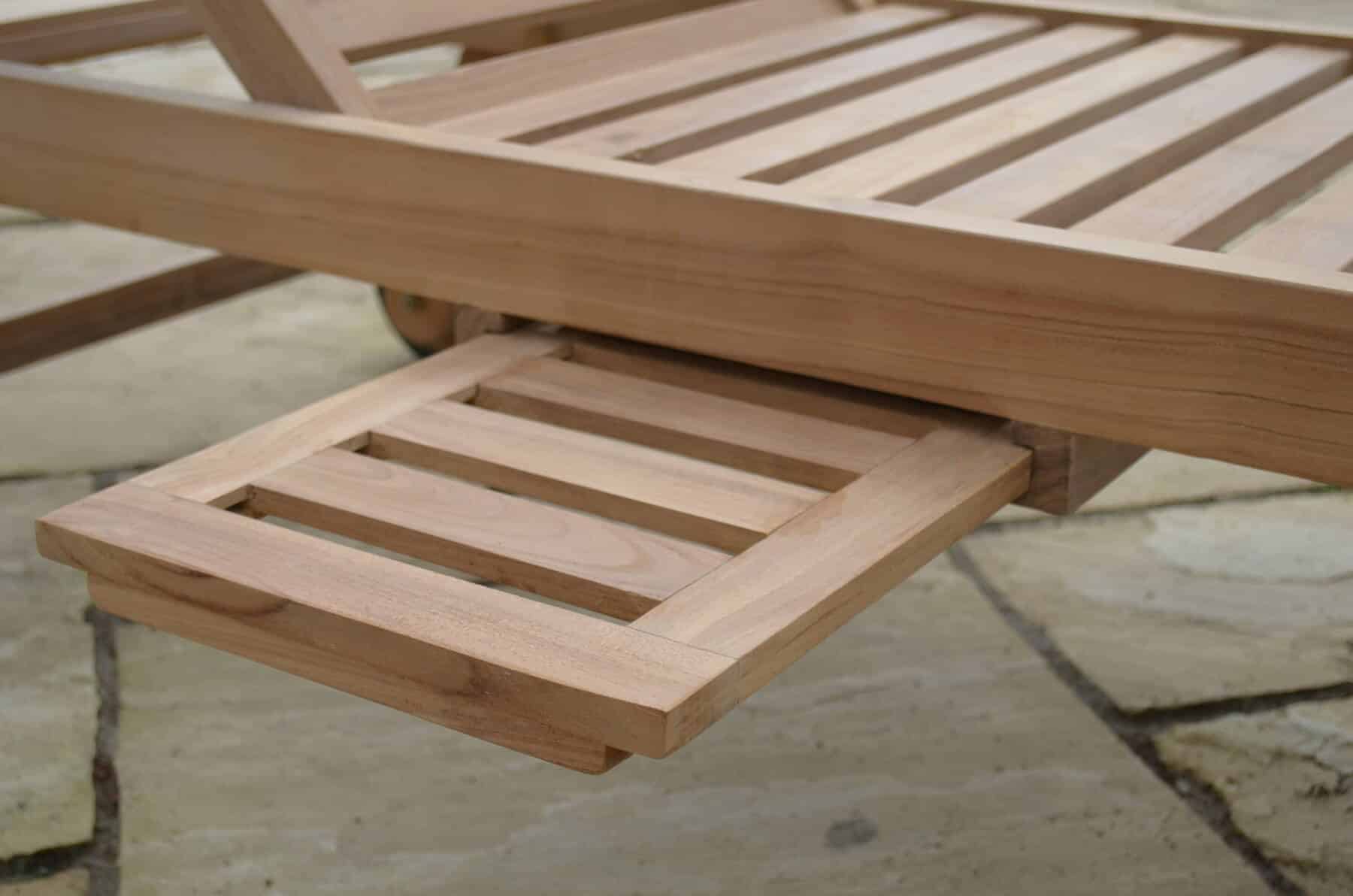 2 Seater Malmesbury Teak Garden Coffee Table Set - Malmesbury Teak 45cm Square Coffee Table with Shelf with 2 Teak Adjustable Sun Loungers