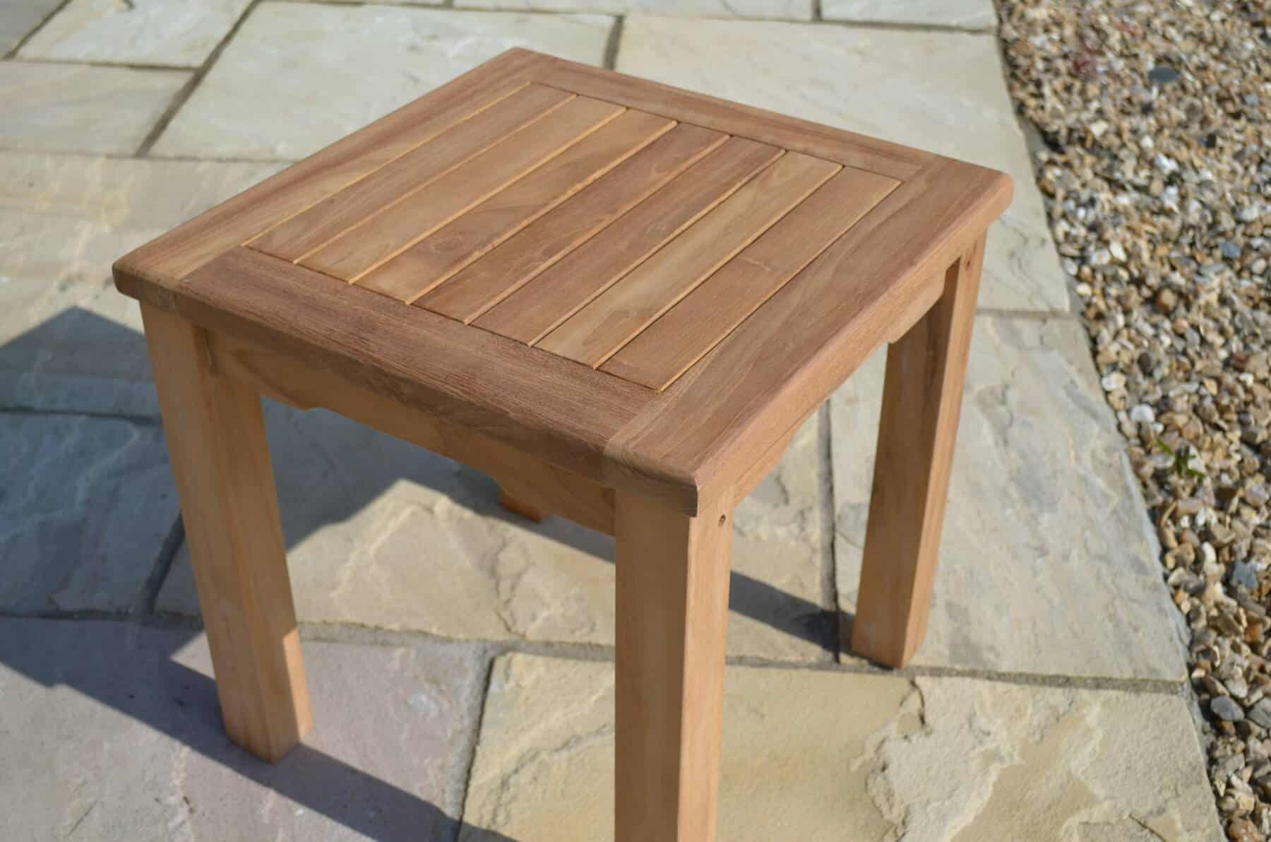 2 Seater Malmesbury Teak Garden Coffee Table Set - Malmesbury Teak 45cm Square Coffee Table with Shelf with 2 Teak Adjustable Sun Loungers