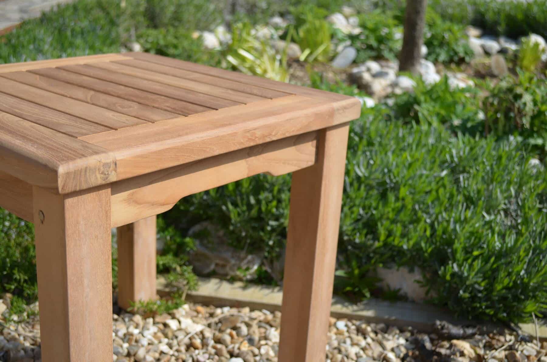 2 Seater Malmesbury Teak Garden Coffee Table Set - Malmesbury Teak 45cm Square Coffee Table with Shelf with 2 Teak Adjustable Sun Loungers