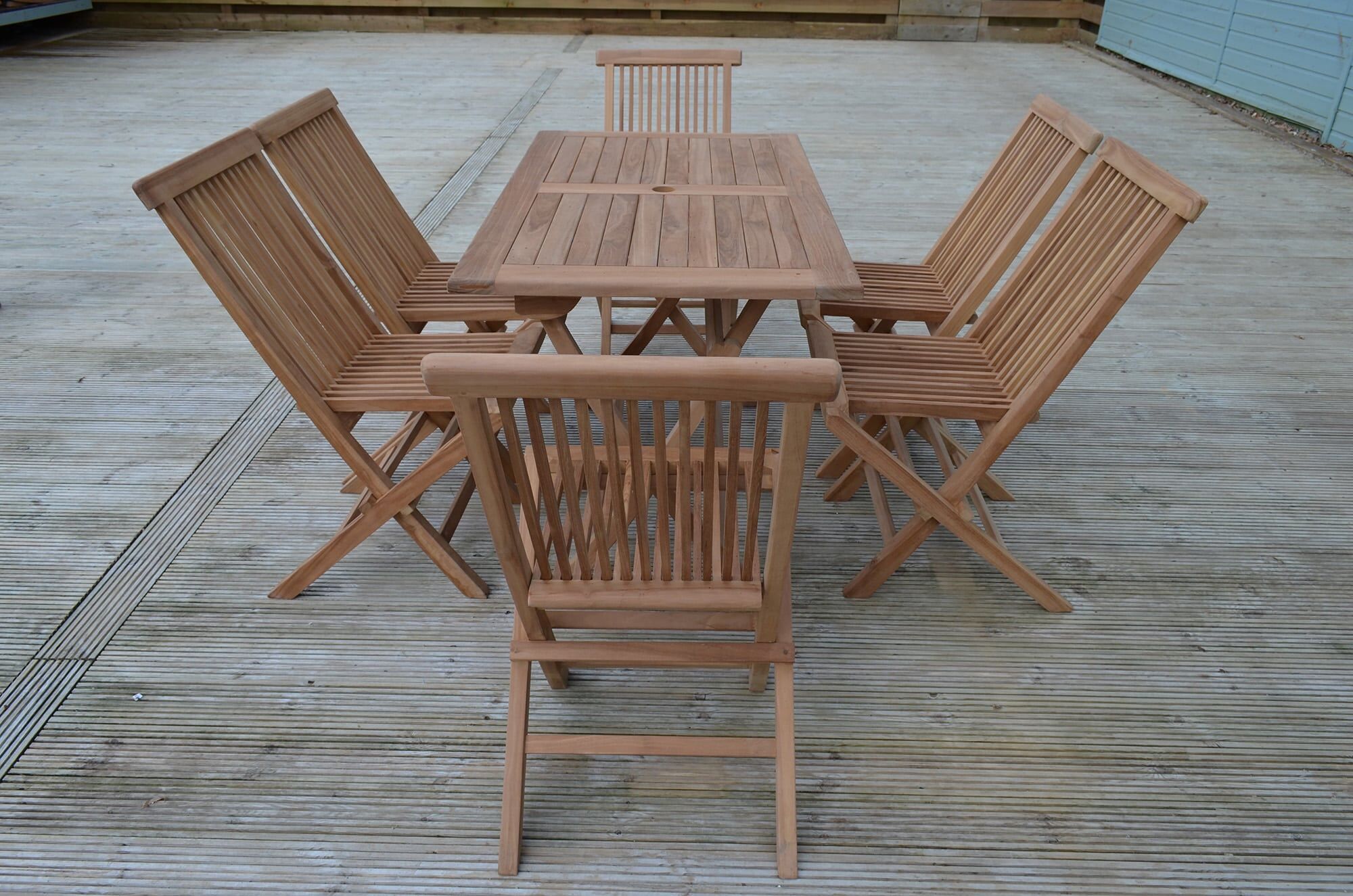 6 Seater Warwick Teak Garden Dining Set - Warwick 1.2m Rectangular Folding Table with 6 Teak Folding Chairs