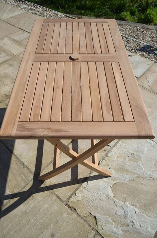6 Seater Warwick Teak Garden Dining Set - Warwick 1.2m Rectangular Folding Table with 6 Teak Folding Chairs