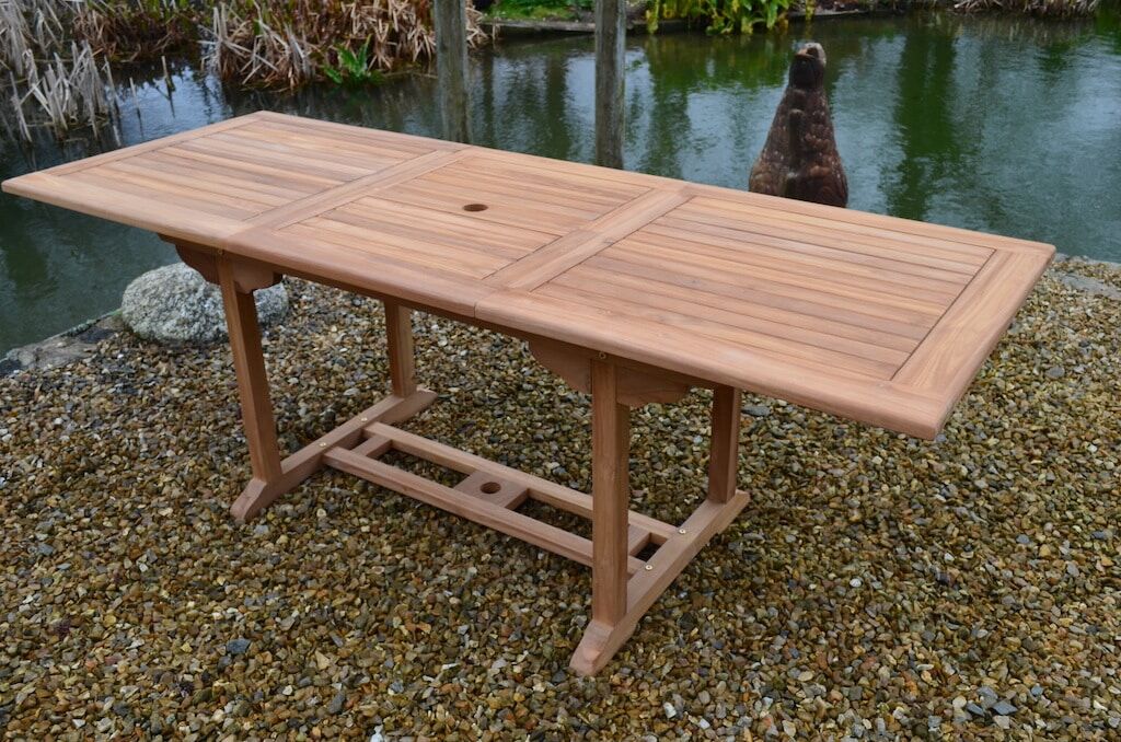 6 Seater Zennor Teak Garden Dining Set - Zennor Teak 1.5m-2.1m Rectangular Extending Table with 6 Teak Folding Chairs