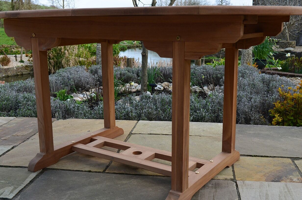 6 Seater Acle Teak Garden Dining Set - Acle 1.6m Oval Fixed Table with 2 Premium Folding Armchairs and 4 Premium Folding Chairs