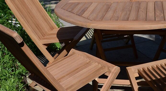 Teak Garden Dining Set | 6 Seater Set | Mortimer 1.2m Round Folding Table with 6 Teak Folding Chairs