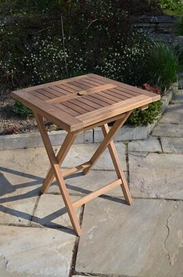 2 Seater Malvern Teak Garden Dining Set - Malvern 70cm Square Folding Table with 2 Teak Folding Armchairs