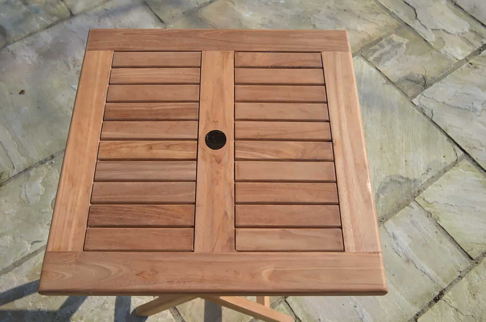 2 Seater Malvern Teak Garden Dining Set - Malvern 70cm Square Folding Table with 2 Teak Folding Armchairs