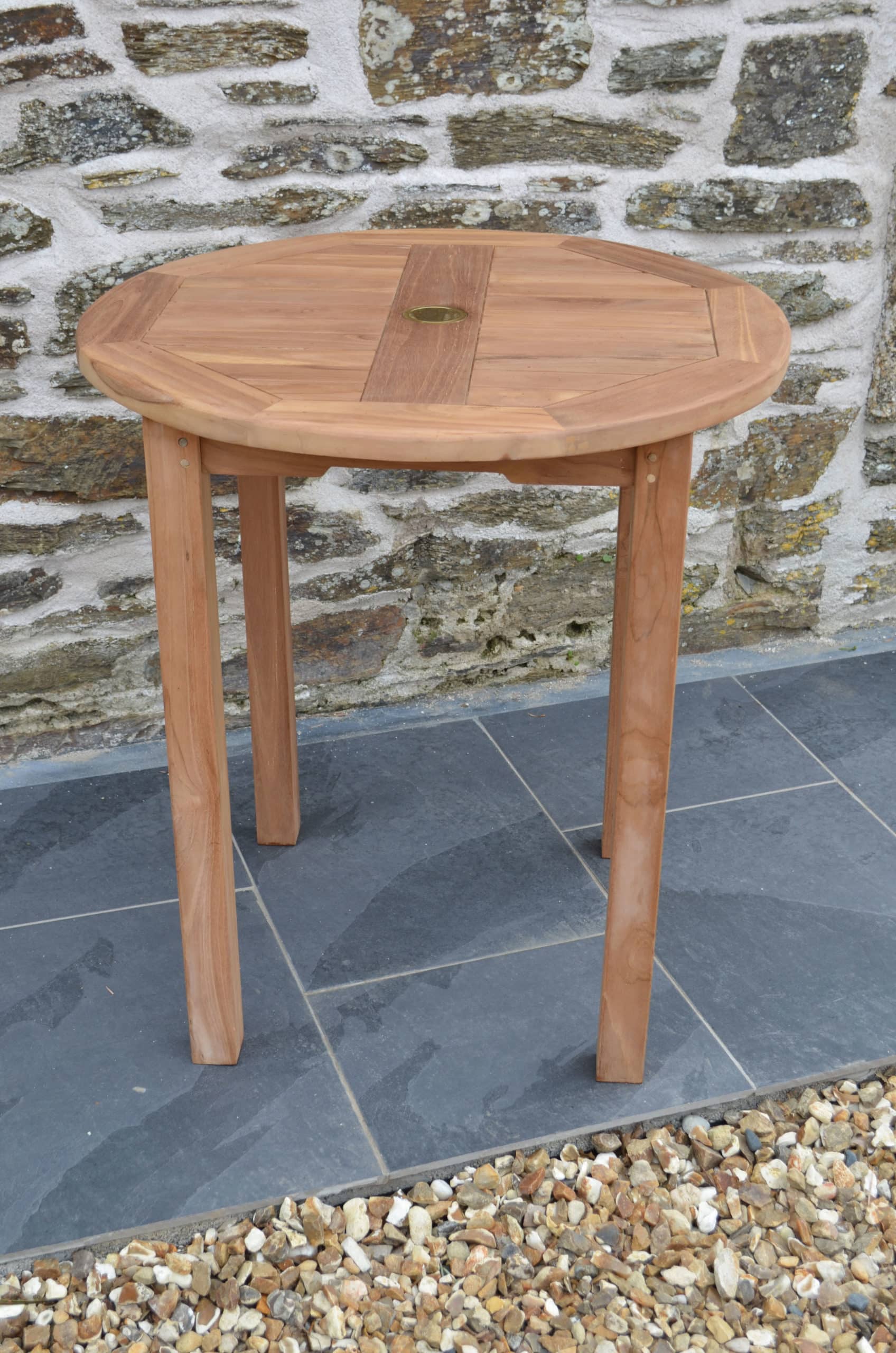 Lyndhurst | 70cm Round Fixed Teak Bistro Garden Table | 2 to 4 Seater