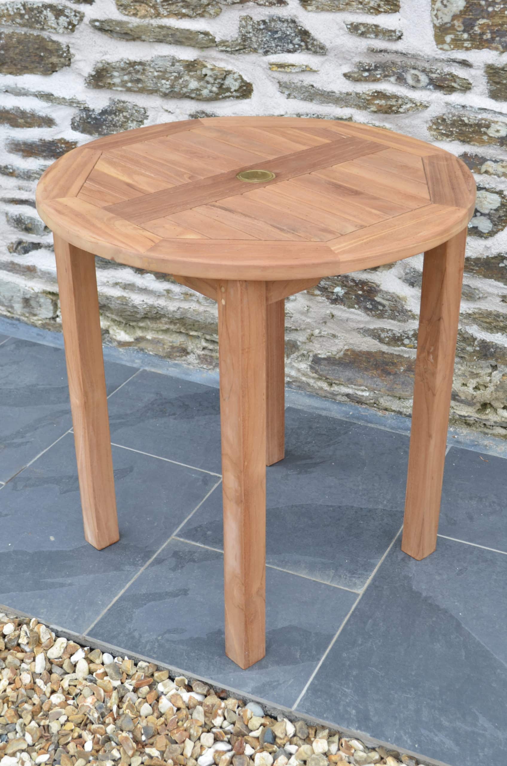 Lyndhurst | 70cm Round Fixed Teak Bistro Garden Table | 2 to 4 Seater
