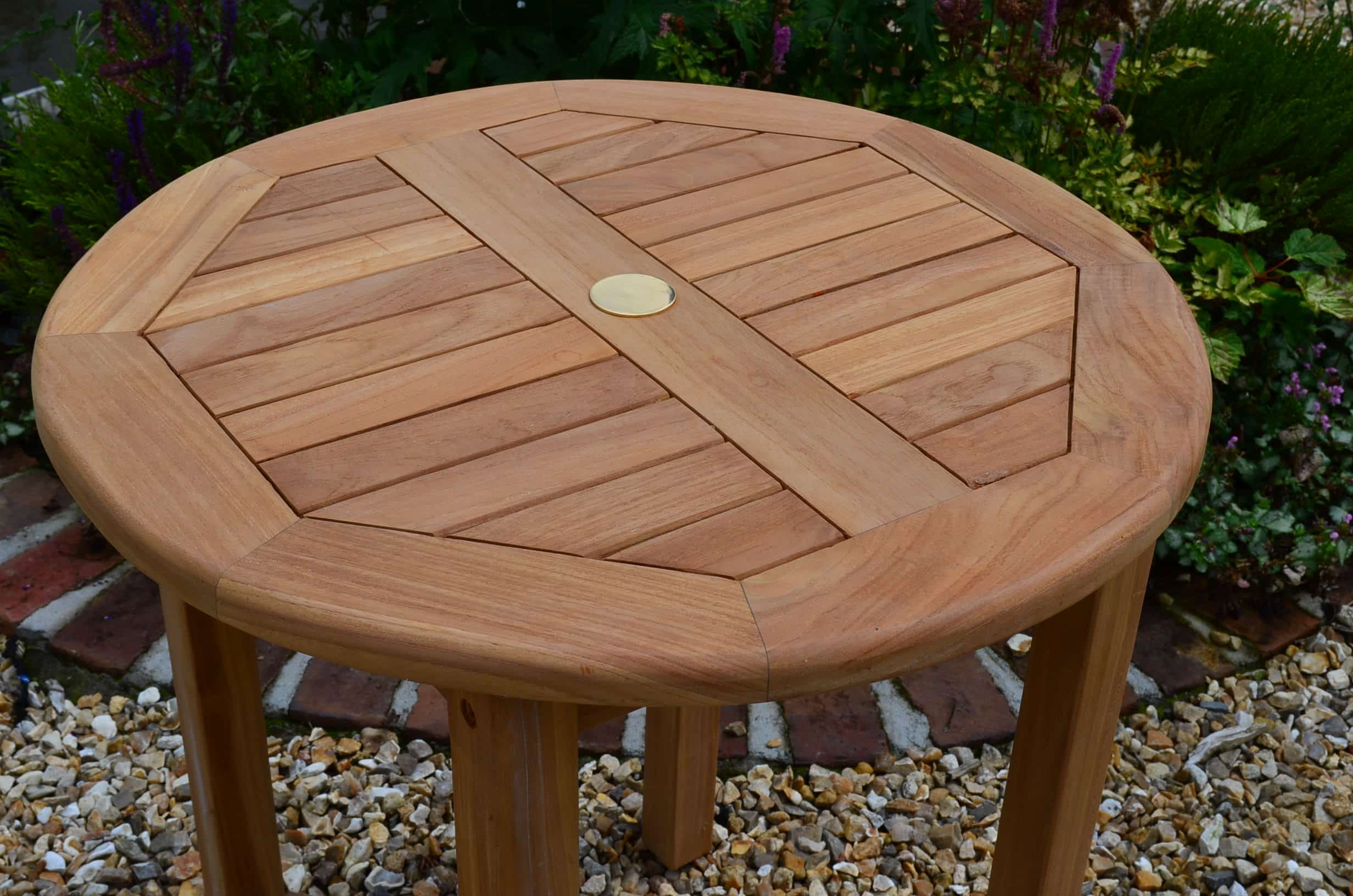 Lyndhurst | 70cm Round Fixed Teak Bistro Garden Table | 2 to 4 Seater