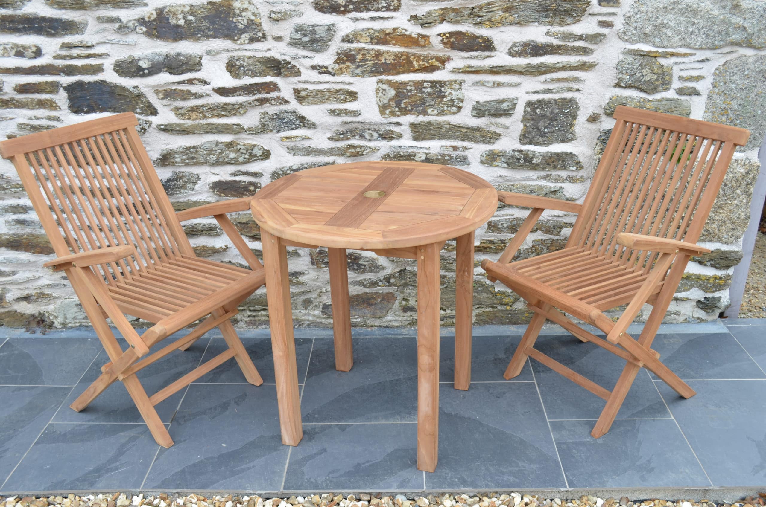 Lyndhurst | 70cm Round Fixed Teak Bistro Garden Table | 2 to 4 Seater