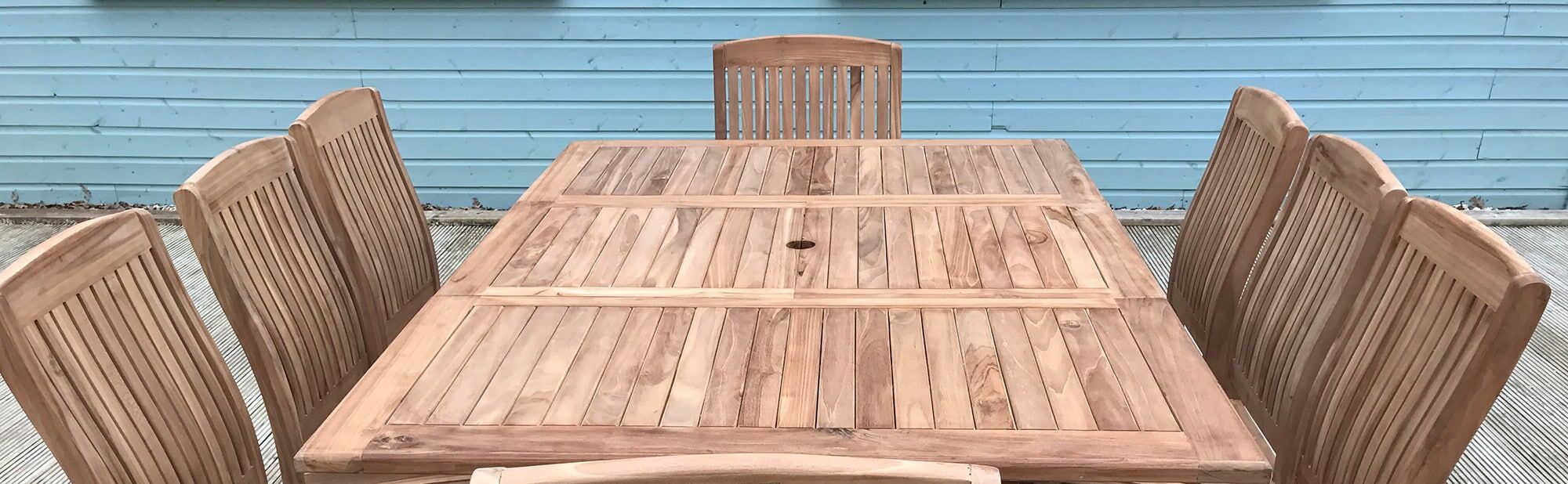 8 Seater Lewes Teak Garden Dining Set - Lewes 1.2m-1.8m Square Extending Table with 2 Marlborough Armchairs and 6 Teak Dining Chairs