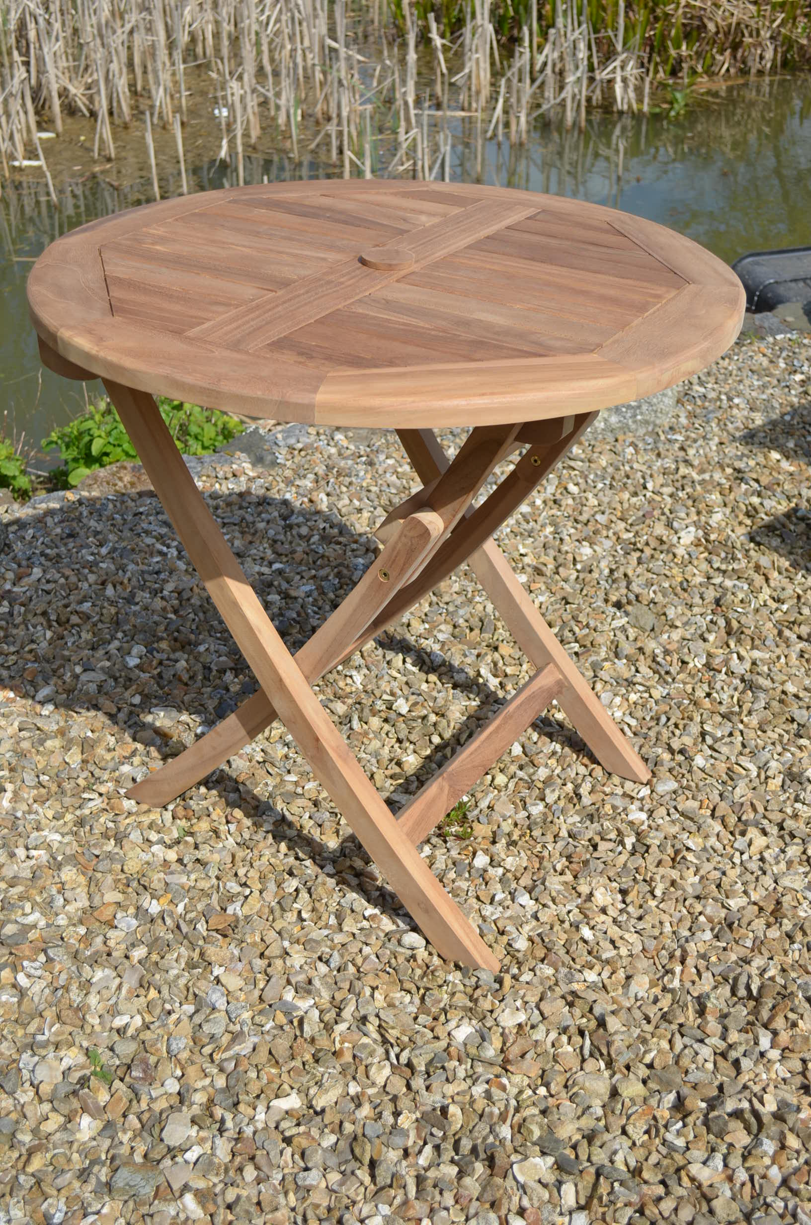 Mortimer | 80cm Round Folding Teak Garden Dining Table | 2 to 4 Seater