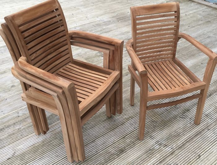 6 Seater Henley Teak Garden Dining Set - Henley 1.9m Rectangular Fixed Table with 6 Teak Chester Stacking Armchairs