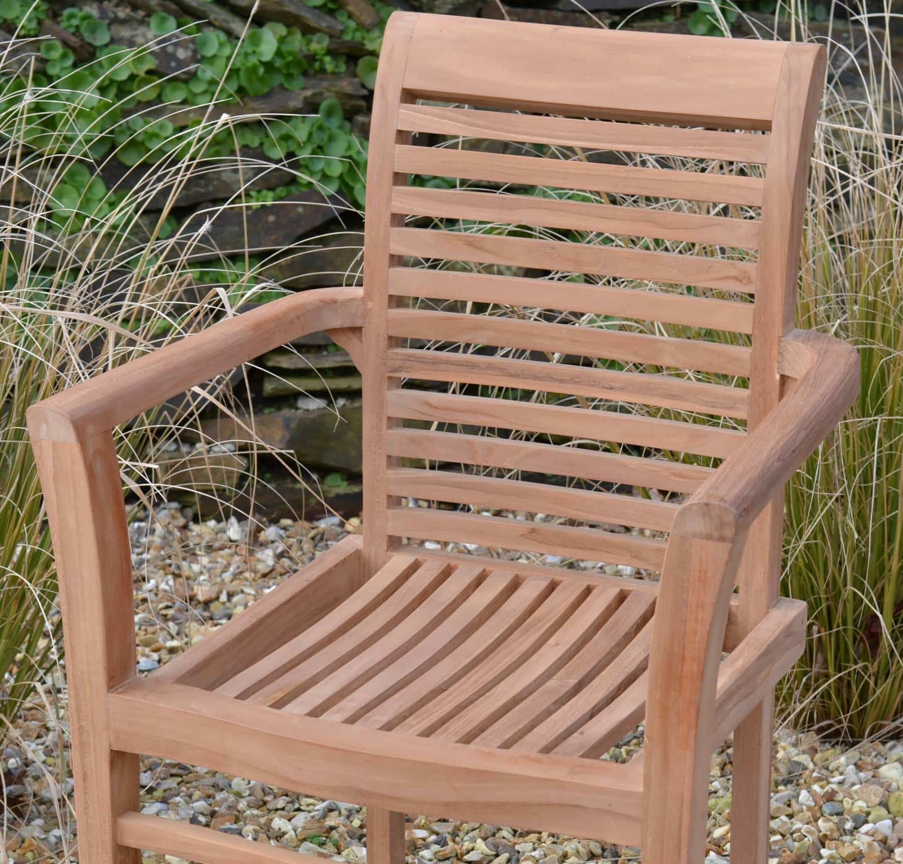 6 Seater Henley Teak Garden Dining Set - Henley 1.9m Rectangular Fixed Table with 6 Teak Chester Stacking Armchairs