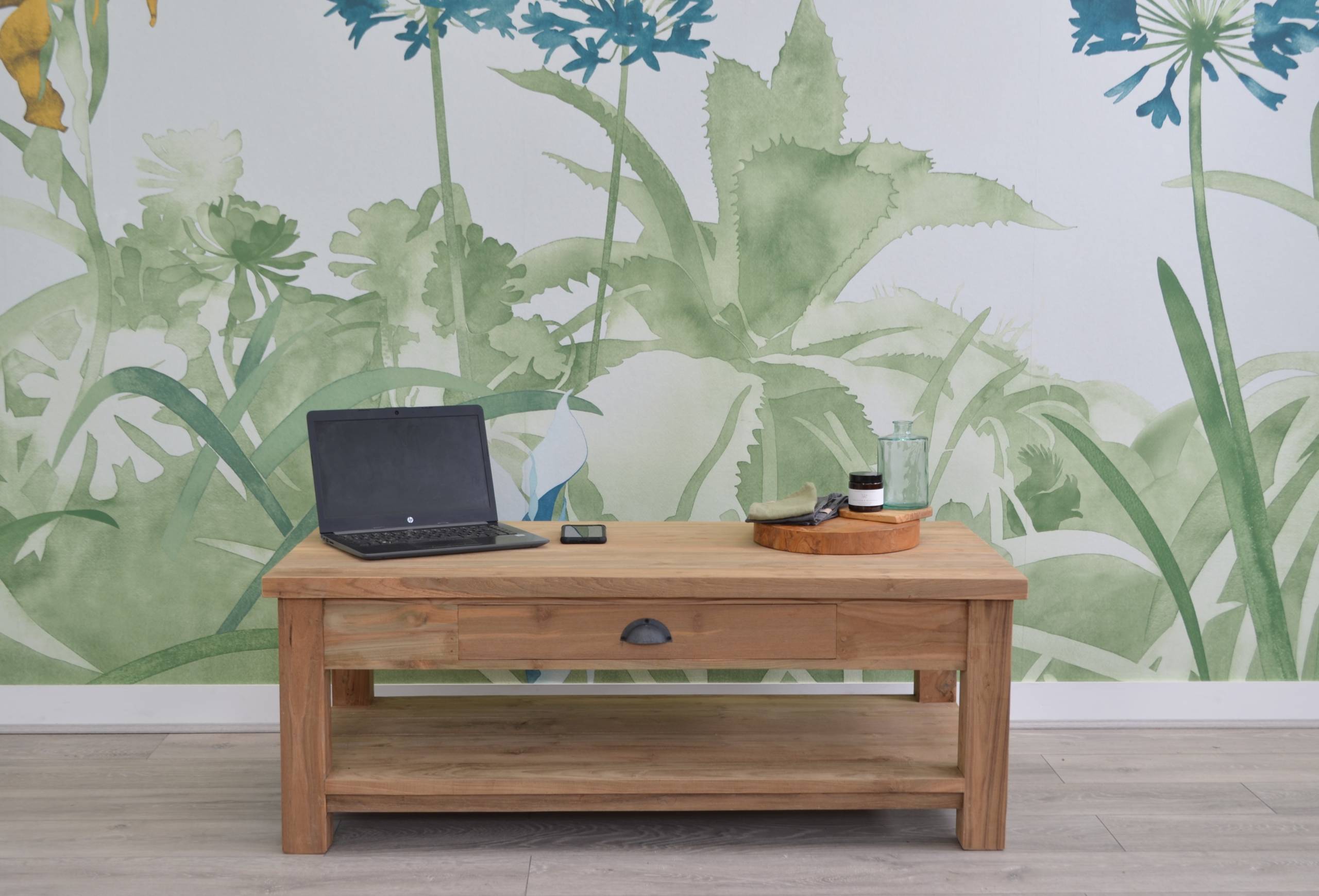 Reclaimed Teak TV Unit or Coffee Table with Shelf and Drawer