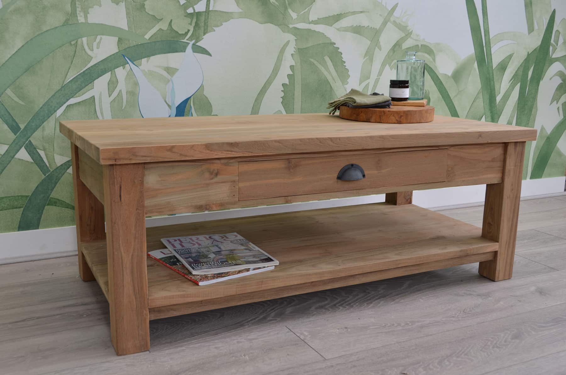Reclaimed Teak TV Unit or Coffee Table with Shelf and Drawer