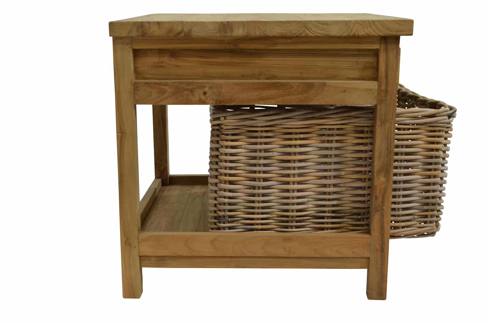 Reclaimed Teak Side Table With Drawer and Storage Basket
