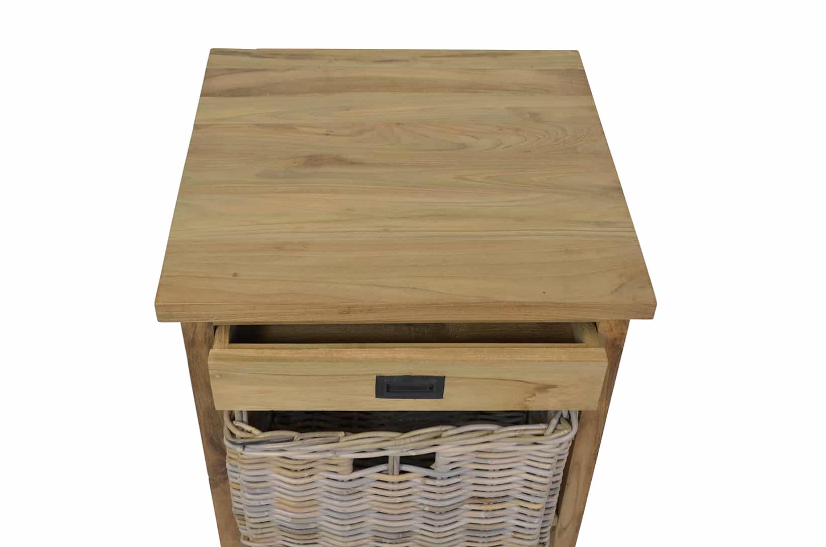 Reclaimed Teak Side Table With Drawer and Storage Basket