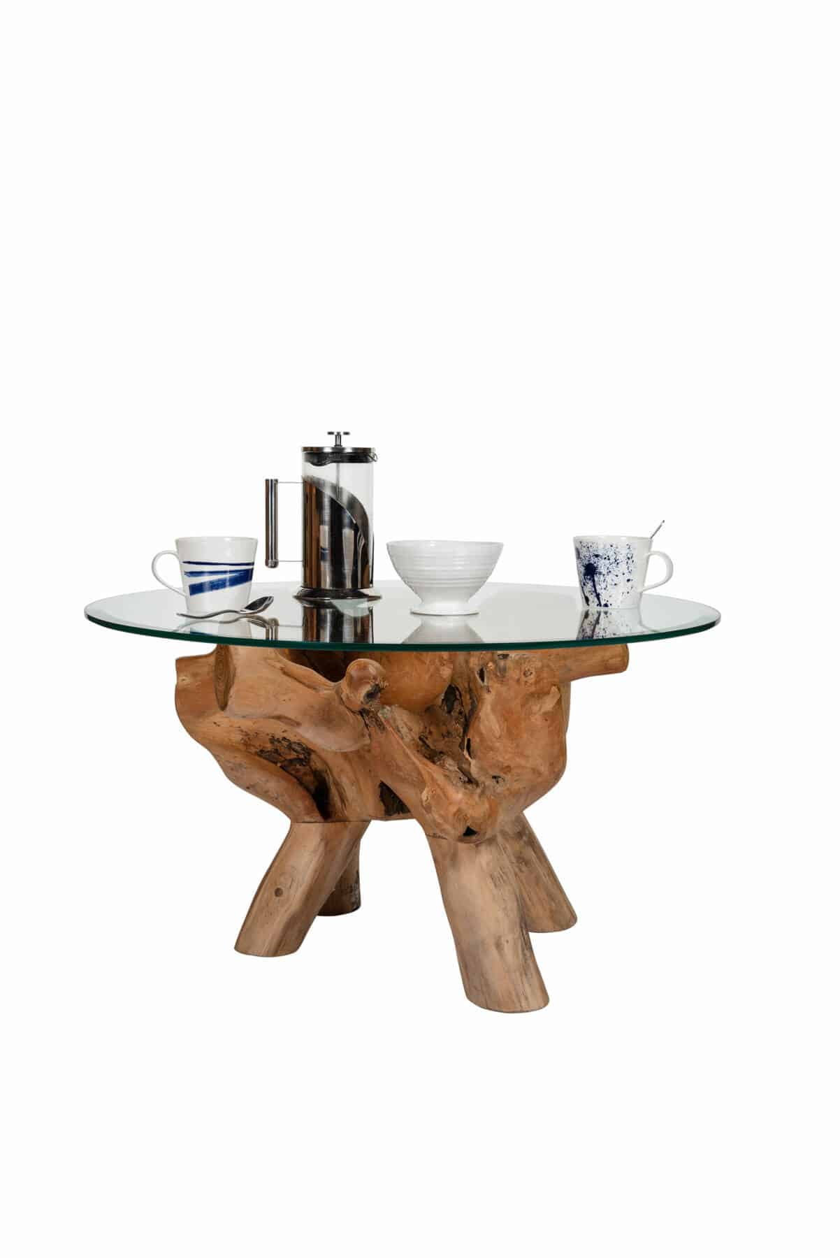 Teak Root Coffee Table with 80cm Round Glass Top