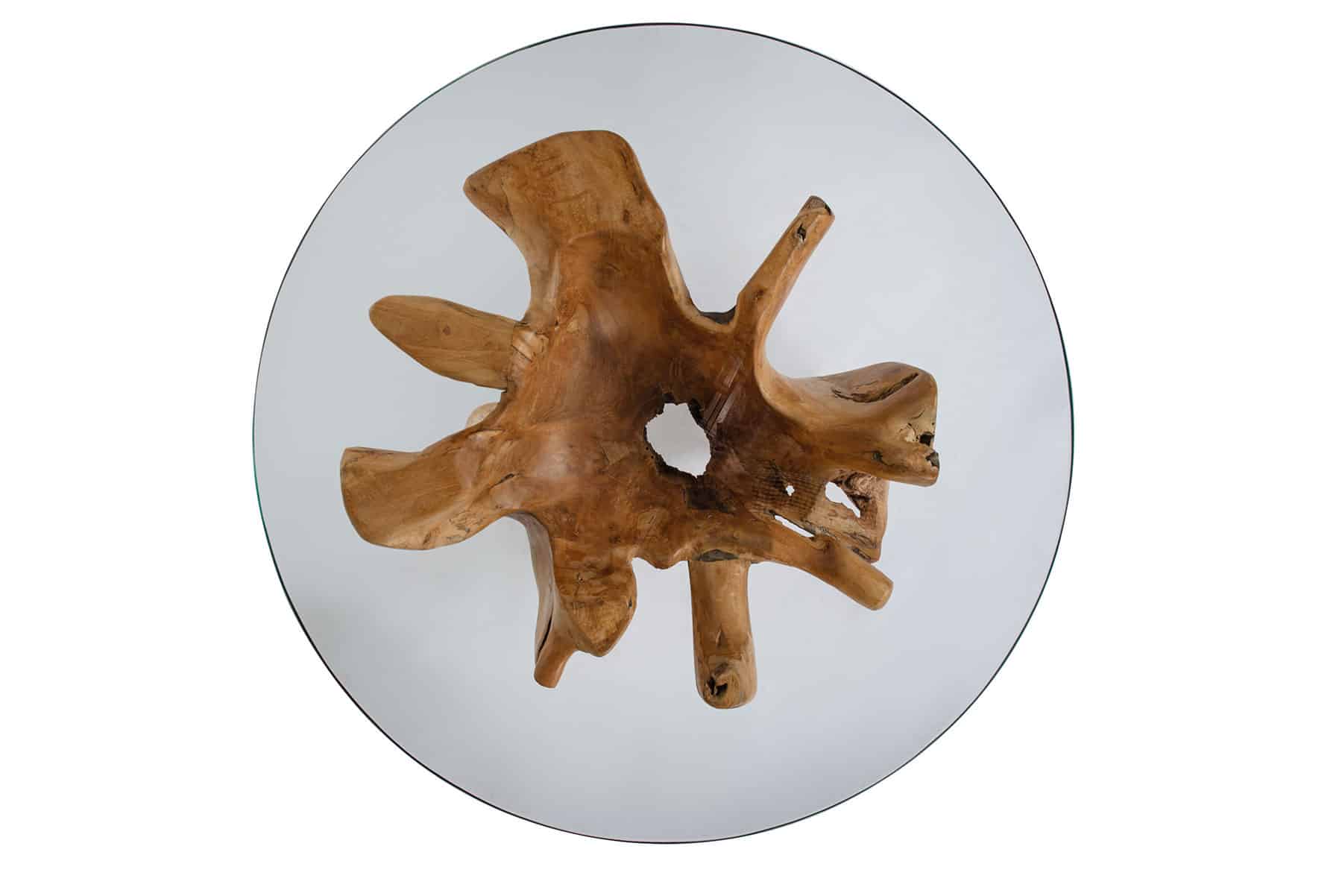 Teak Root Coffee Table with 80cm Round Glass Top
