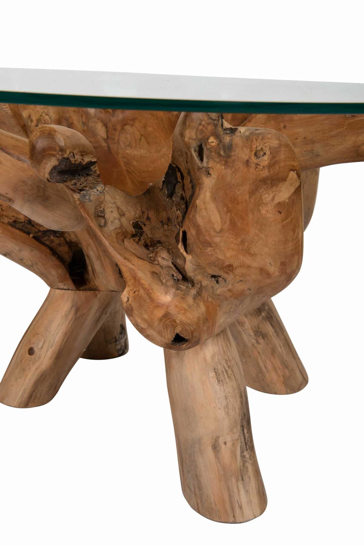 Teak Root Coffee Table with 80cm Round Glass Top