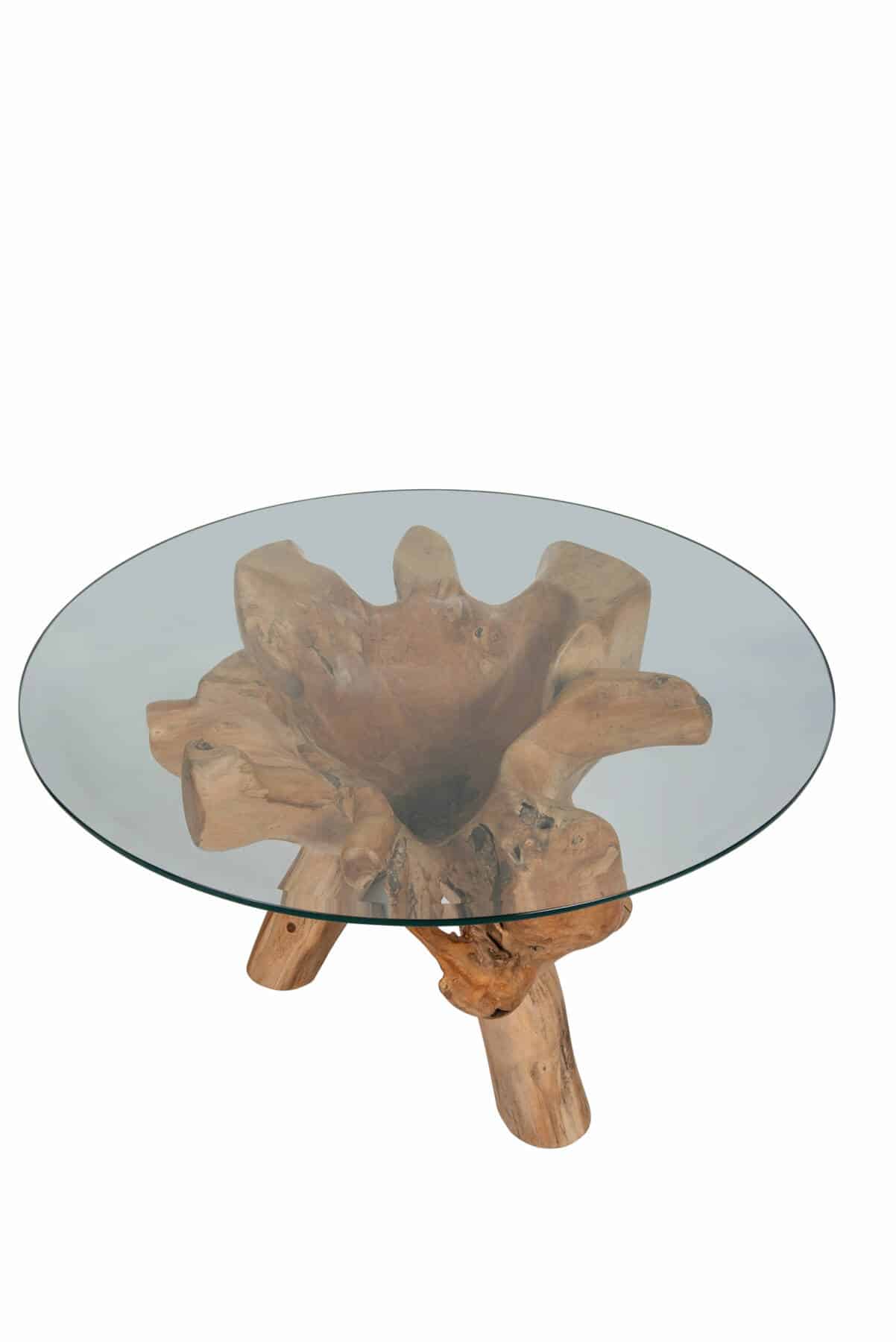Teak Root Coffee Table with 80cm Round Glass Top