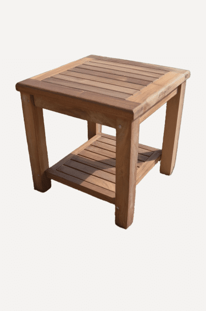 45cm teak coffee table with shelf