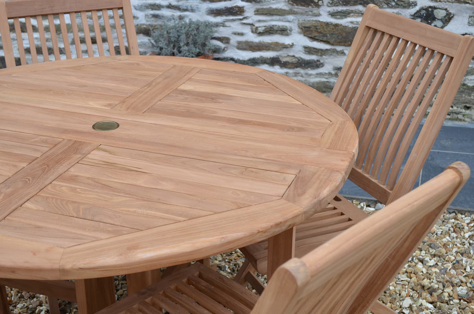 4 Seater Bucklebury Teak Garden Dining Set - Bucklebury 1.2m Round Gateleg Table with 4 Teak Folding Armchairs