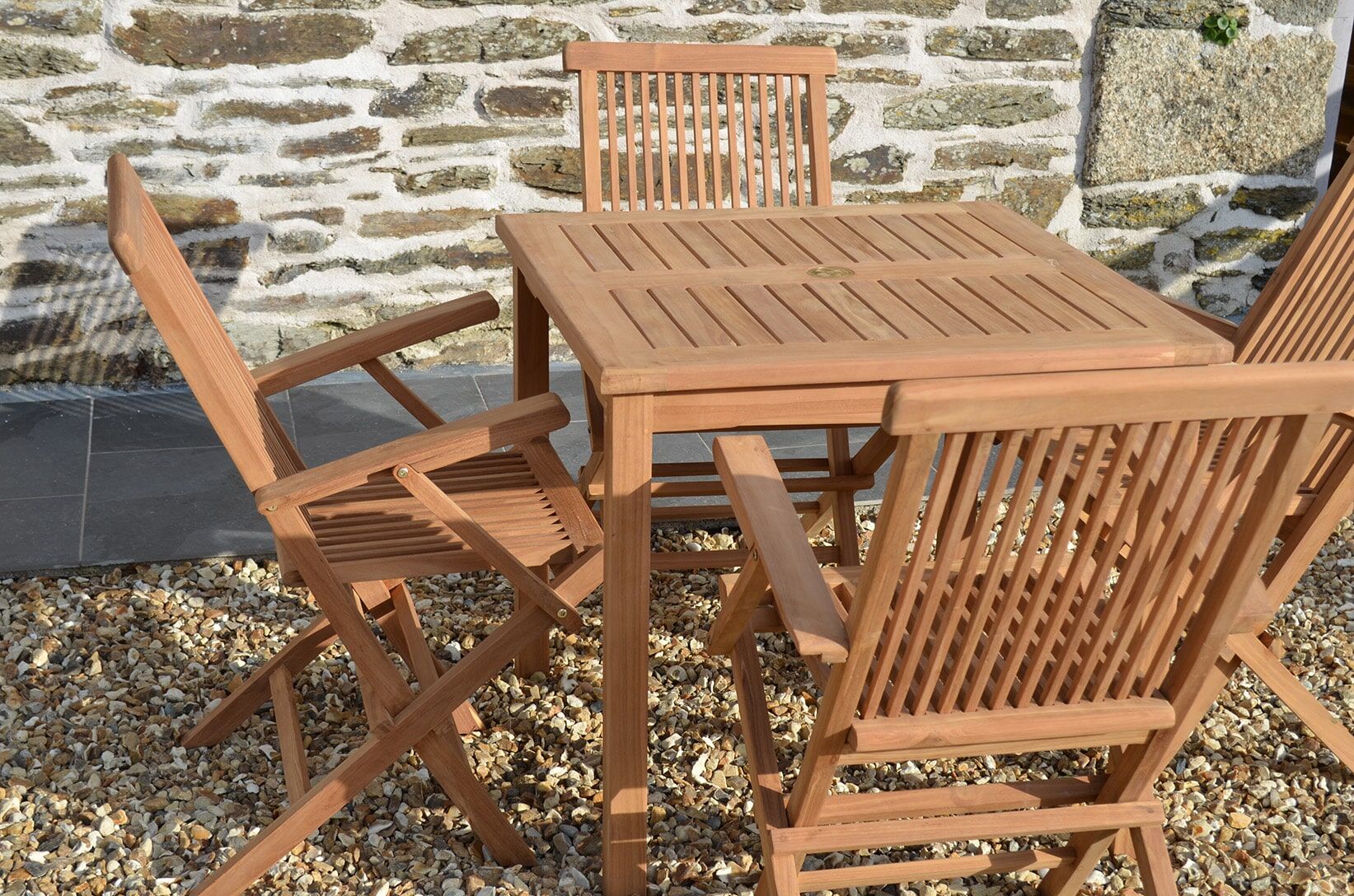 Teak Garden Dining Set | 4 Seater Set | Romsey 80cm Square Fixed Table with 4 Teak Folding Armchairs