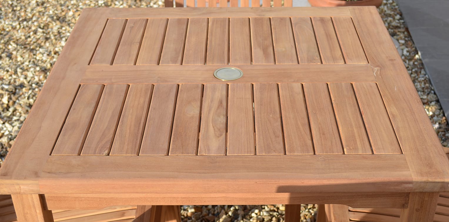 Teak Garden Dining Set | 4 Seater Set | Romsey 80cm Square Fixed Table with 4 Teak Folding Armchairs
