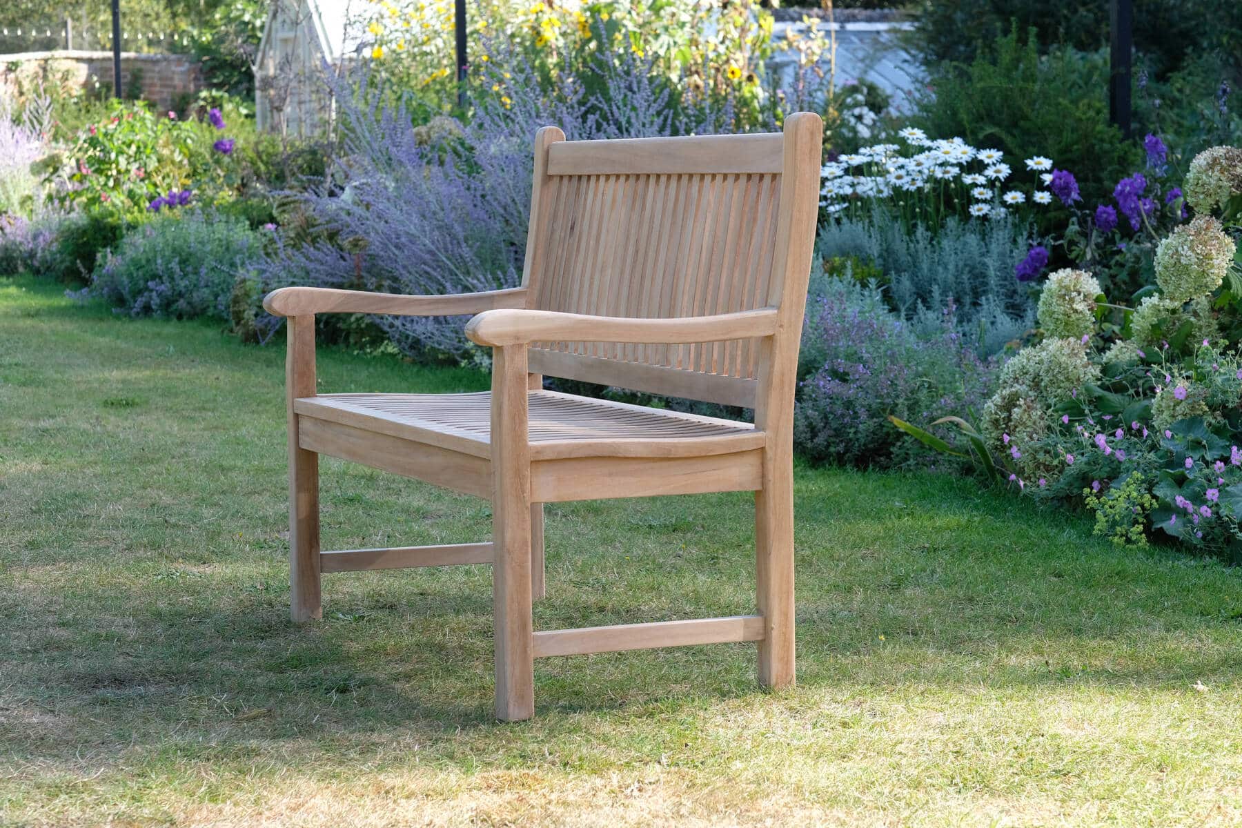 2 Seater Malmesbury Teak Garden Coffee Table Set - Malmesbury Teak 45cm Square Coffee Table with Shelf with a Teak 2 Seater Windsor Bench