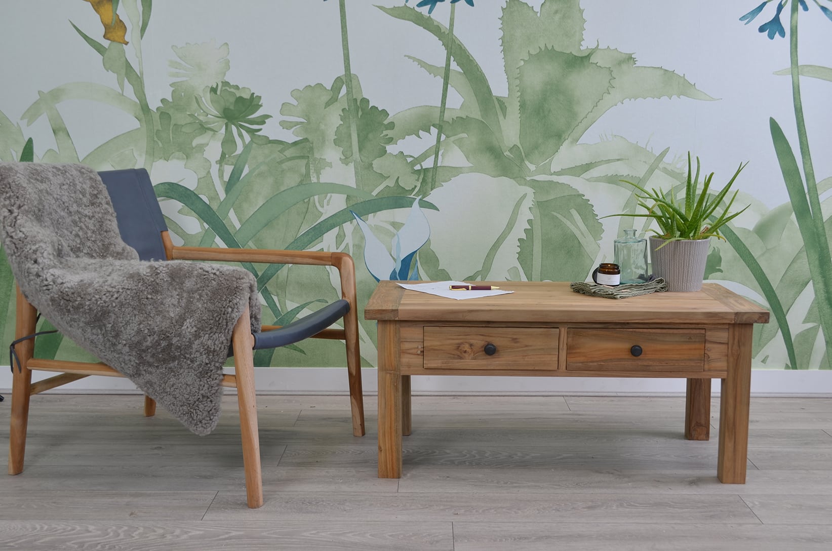 Reclaimed Teak Coffee Table with 2 Drawers