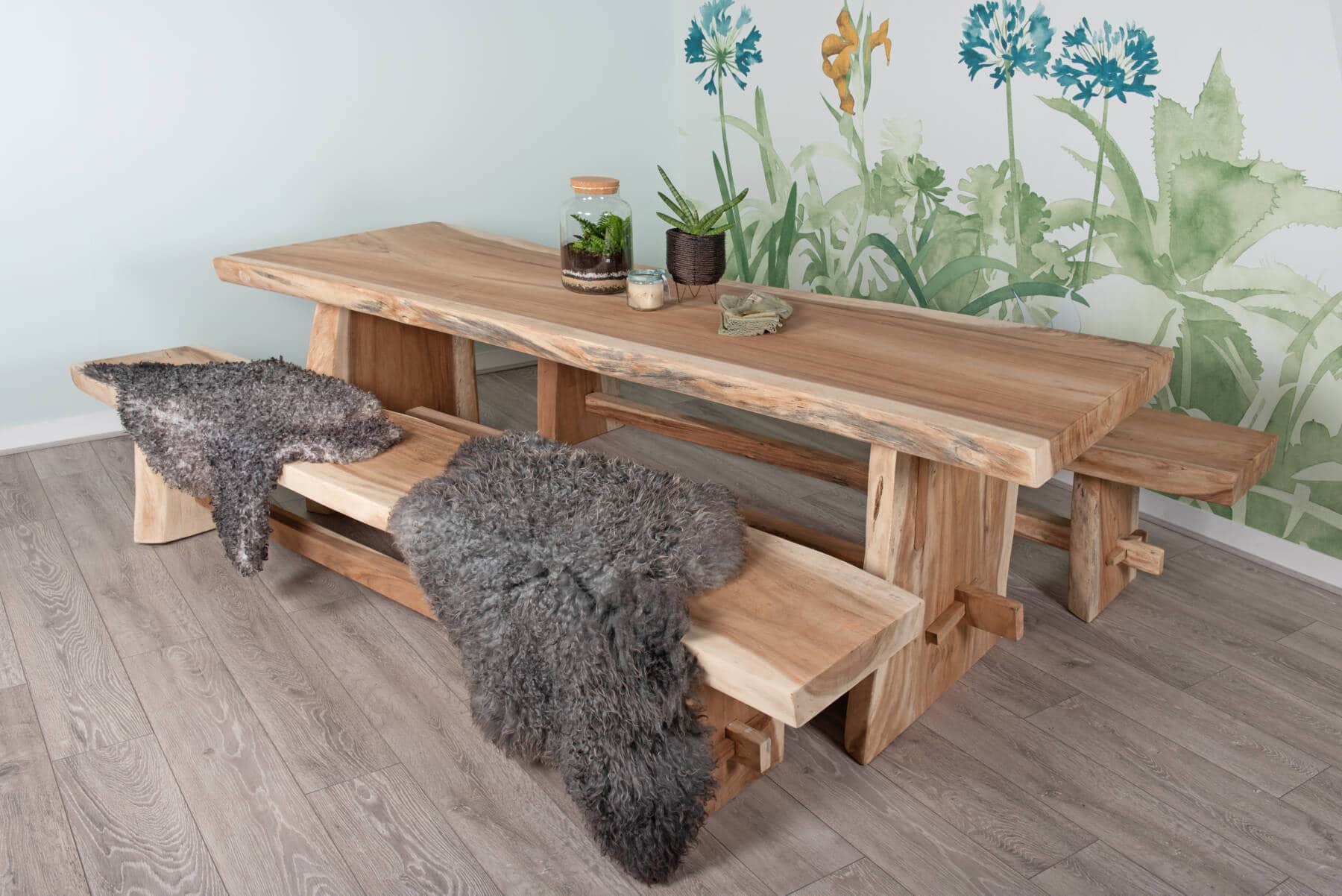 10 Seater Live Edge Dining Set | 2.5m Solid Wood Live Edge Dining Table with 2 x 2.5m Live Edge Benches
