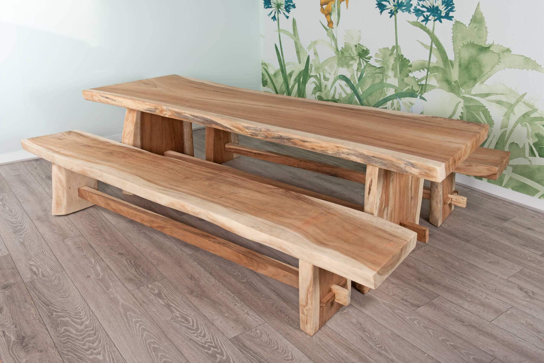 10 Seater Live Edge Dining Set | 2.5m Solid Wood Live Edge Dining Table with 2 x 2.5m Live Edge Benches