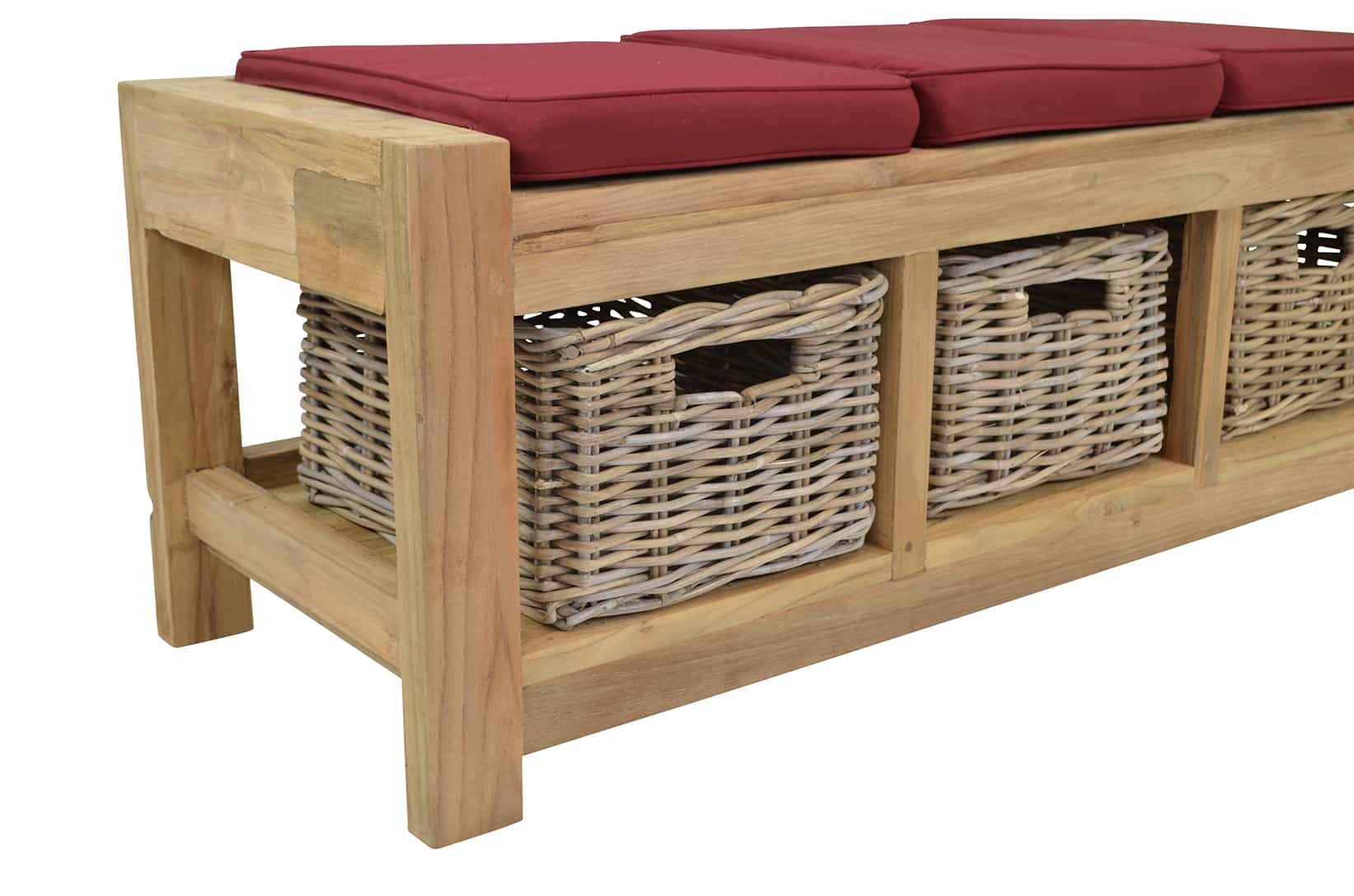 Hallway Bench with Cushions Reclaimed Teak - 3 Seater and 3 Drawers