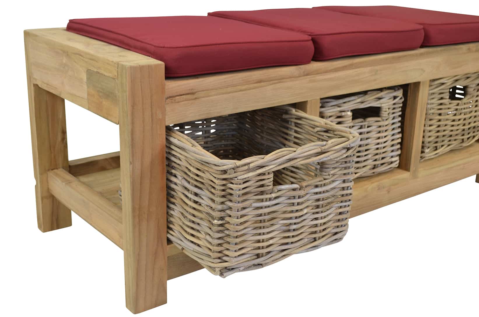 Hallway Bench with Cushions Reclaimed Teak - 3 Seater and 3 Drawers