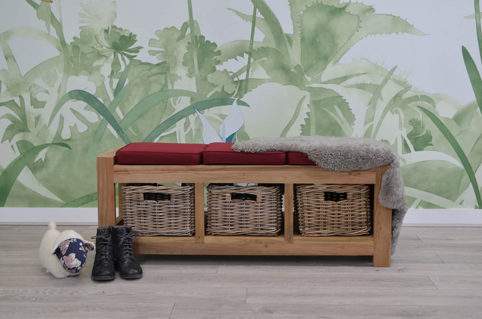 Hallway Bench with Cushions Reclaimed Teak - 3 Seater and 3 Drawers