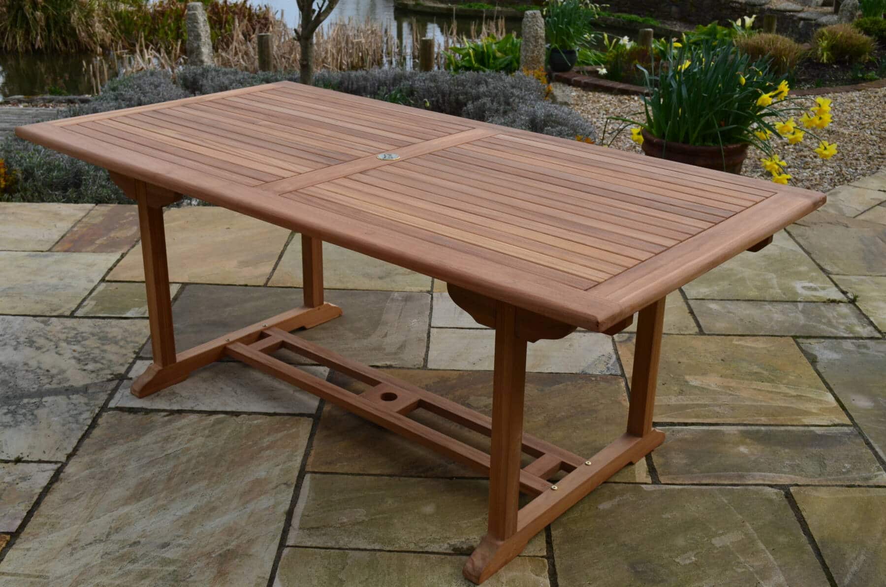 6 Seater Henley Teak Garden Dining Set - Henley 1.6m Rectangular Fixed Table with 2 Marlborough Armchairs and 4 Teak Dining Chairs