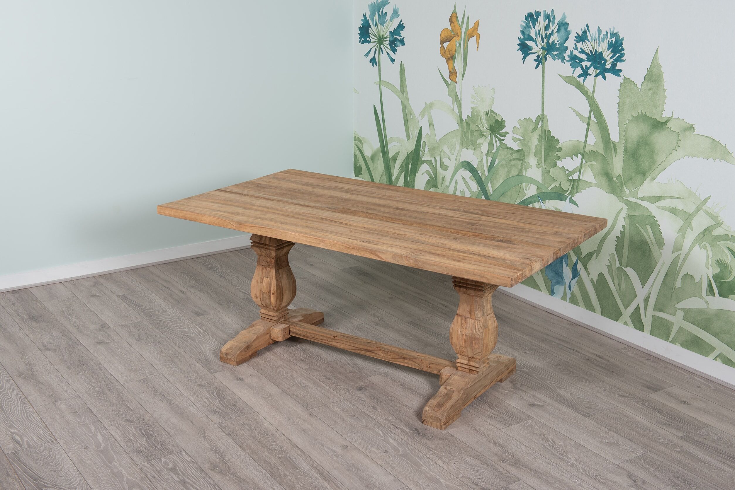 4 Seater Dining Set | 1.2m Rectangular Reclaimed Teak Dining Table with 4 Live Edge Dining Chairs Full Length Back
