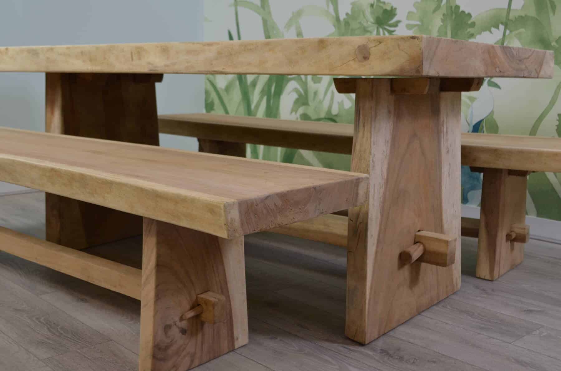 8 Seater Live Edge Dining Set | 2m Solid Wood Live Edge Dining Table with 2 x Live Edge 2m Benches