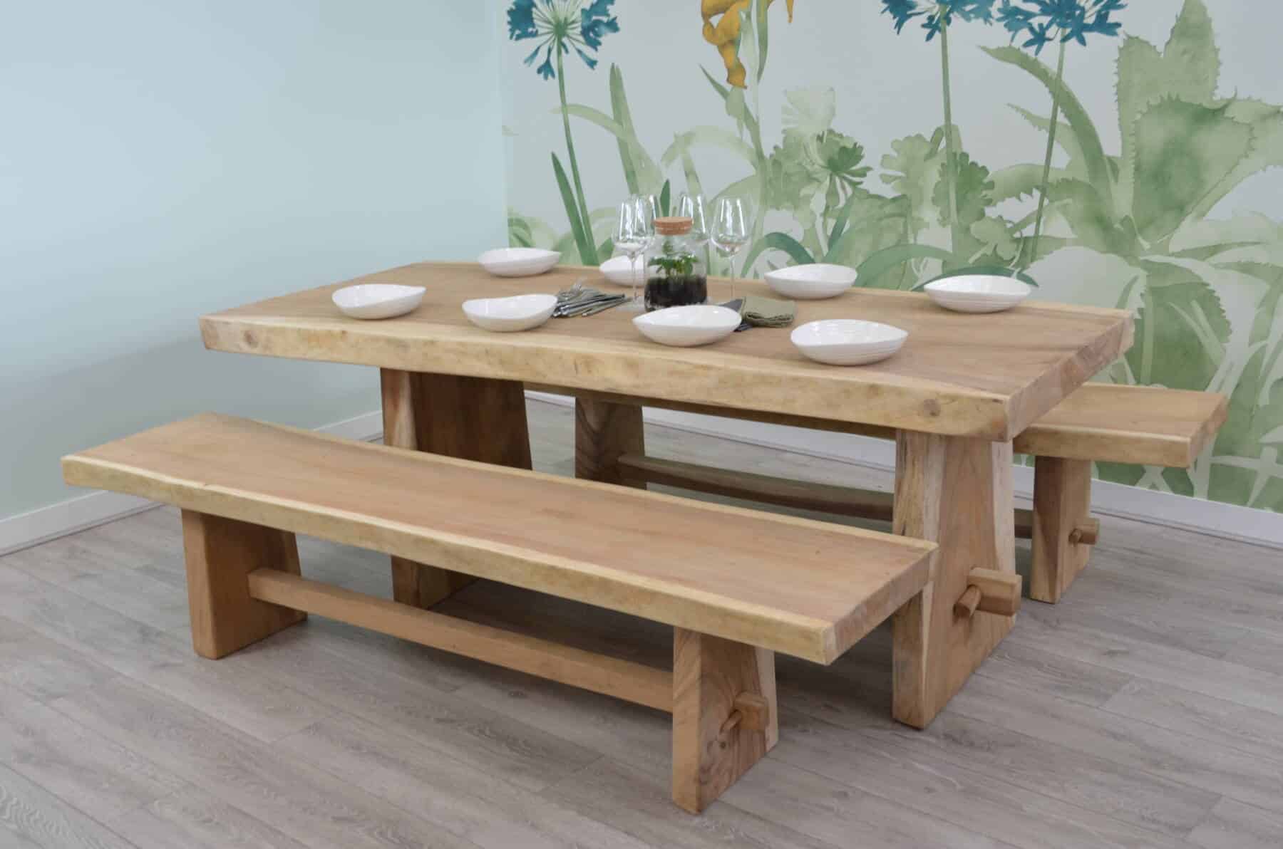 8 Seater Live Edge Dining Set | 2m Solid Wood Live Edge Dining Table with 2 x Live Edge 2m Benches