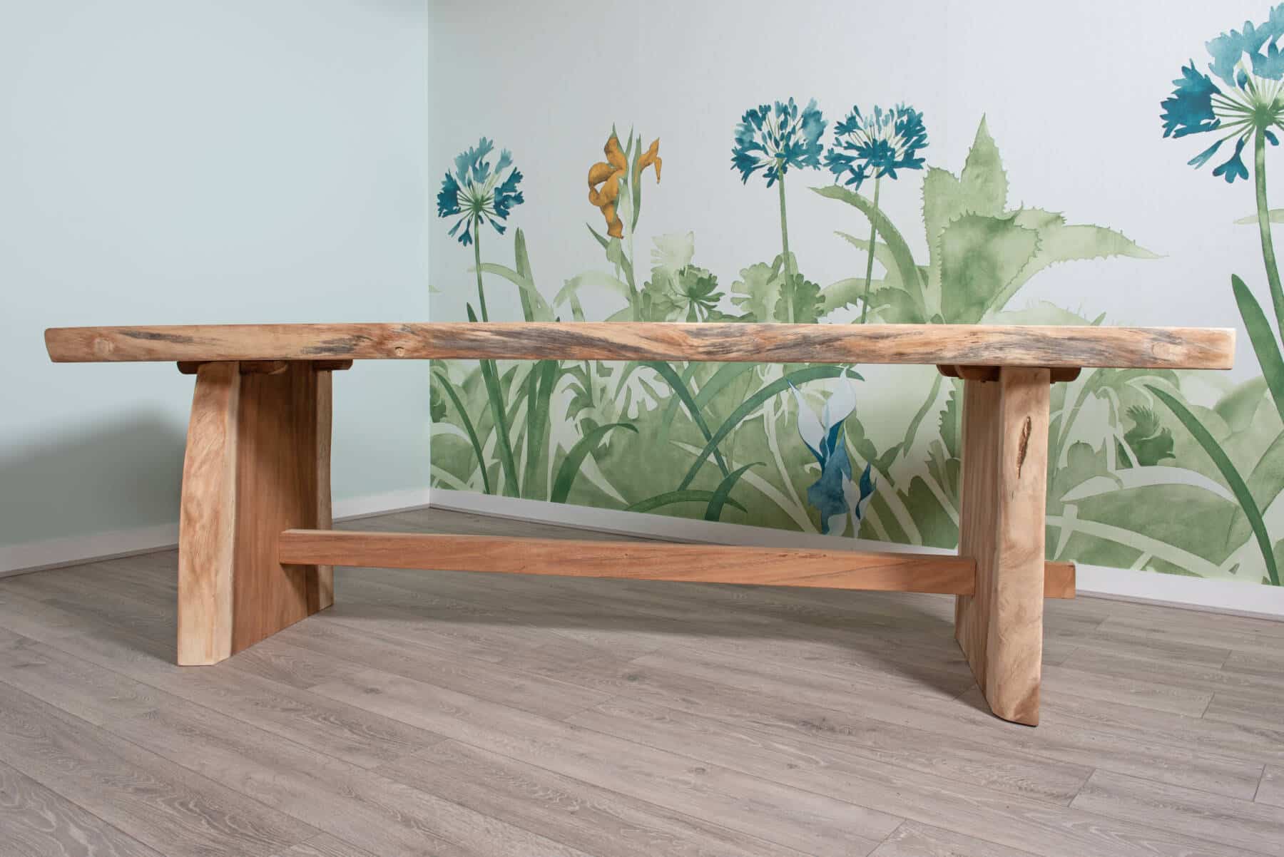 8 Seater Live Edge Dining Set | 2.5m Solid Wood Live Edge Dining Table with 8 Natural Kubu Rattan Curved Tub Chairs with Grey Cushion